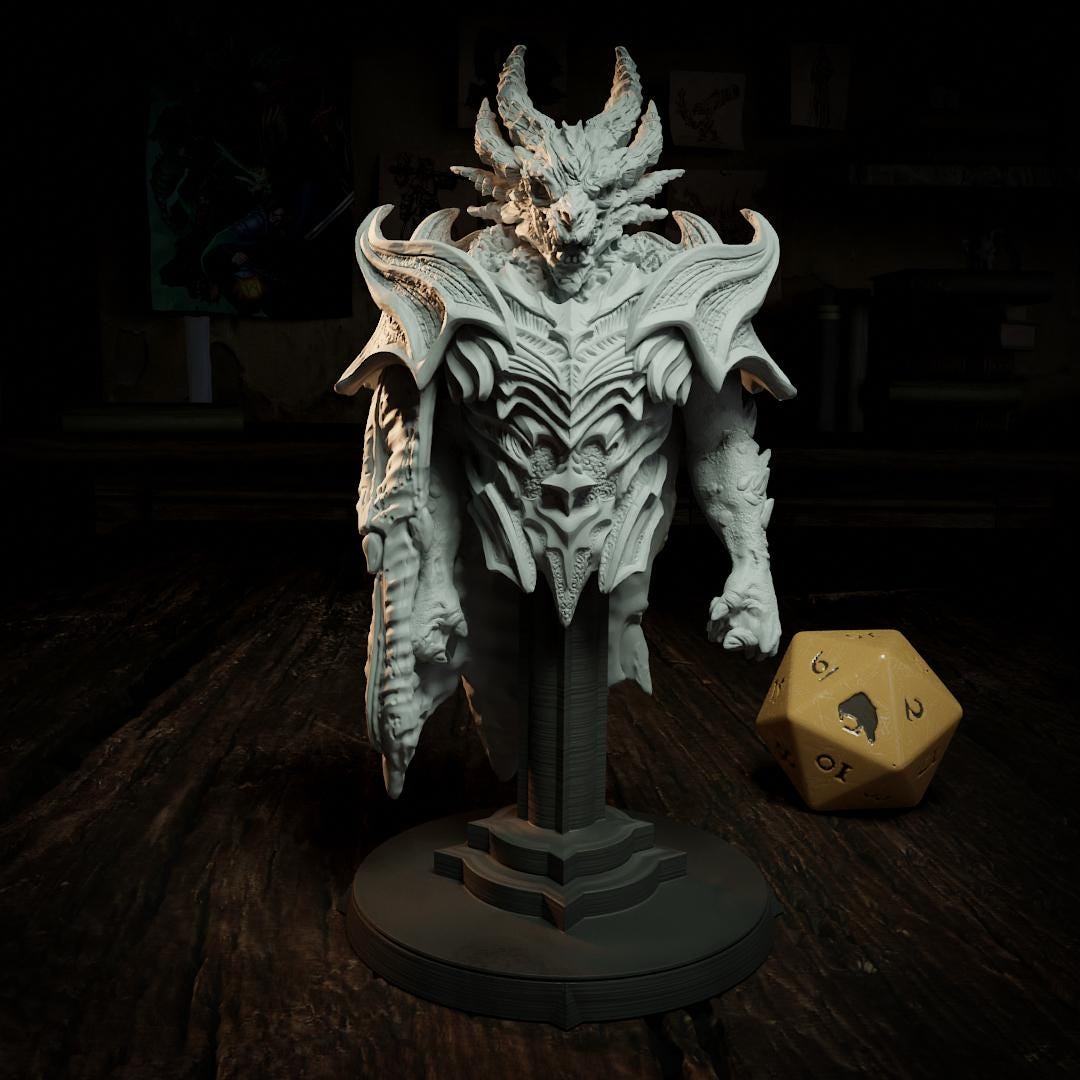 Drazhur, Half Dragon Dragonborn | Tabletop, Display Scale, Bust | TTRPG D&D Miniature | Cripta Studios