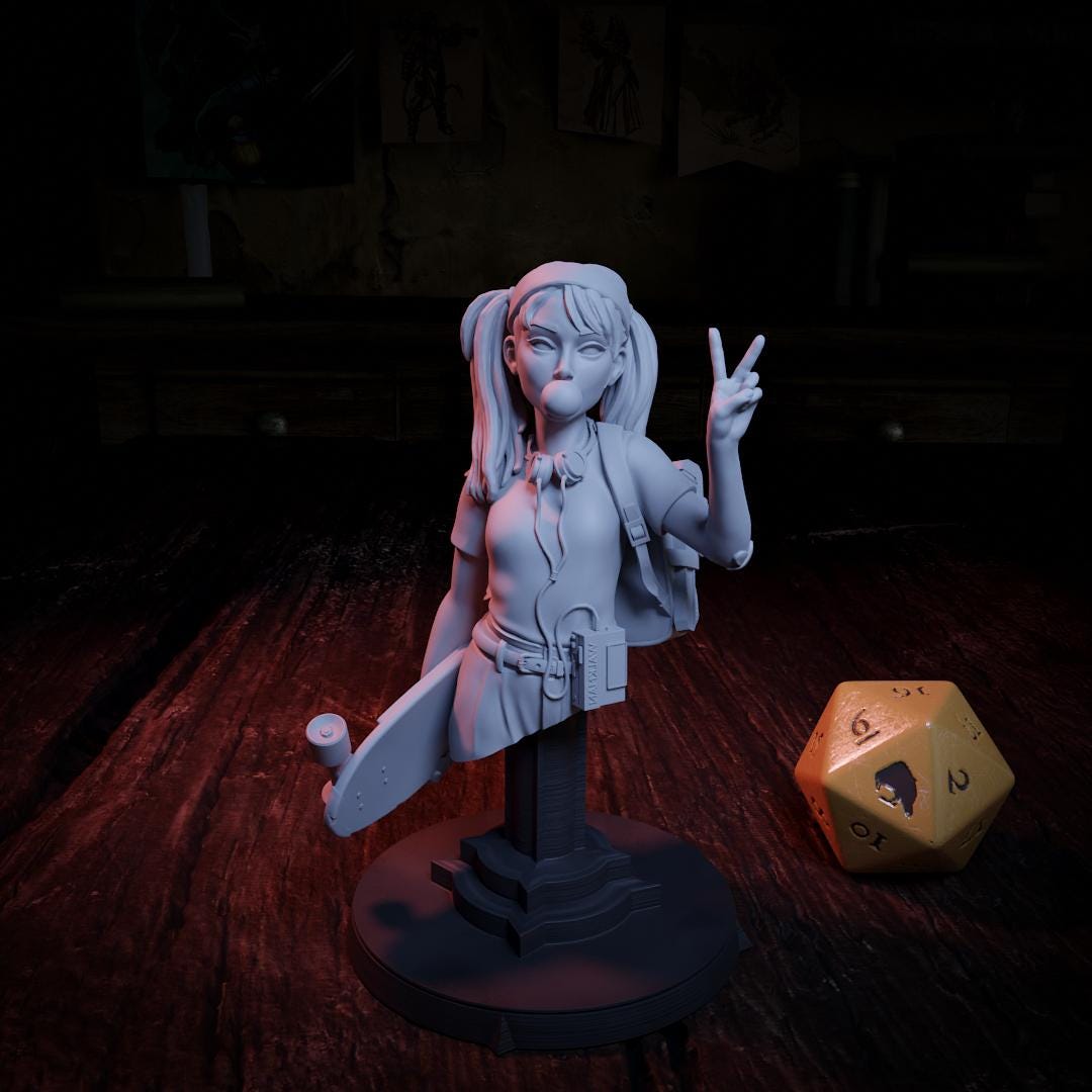 Melissa, 80s Girl with a Skateboard | Tabletop, Display Scale, Bust | TTRPG D&D Miniature | Cripta Studios