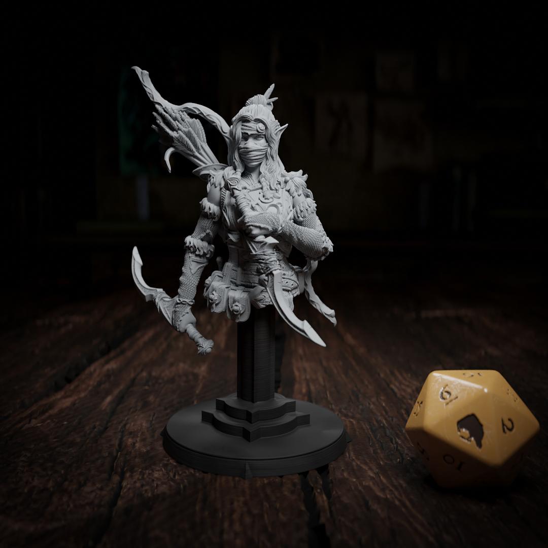 Myllorien Tariela, Rogue Ranger | Tabletop, Display Scale, Bust | TTRPG D&D Miniature | Cripta Studios