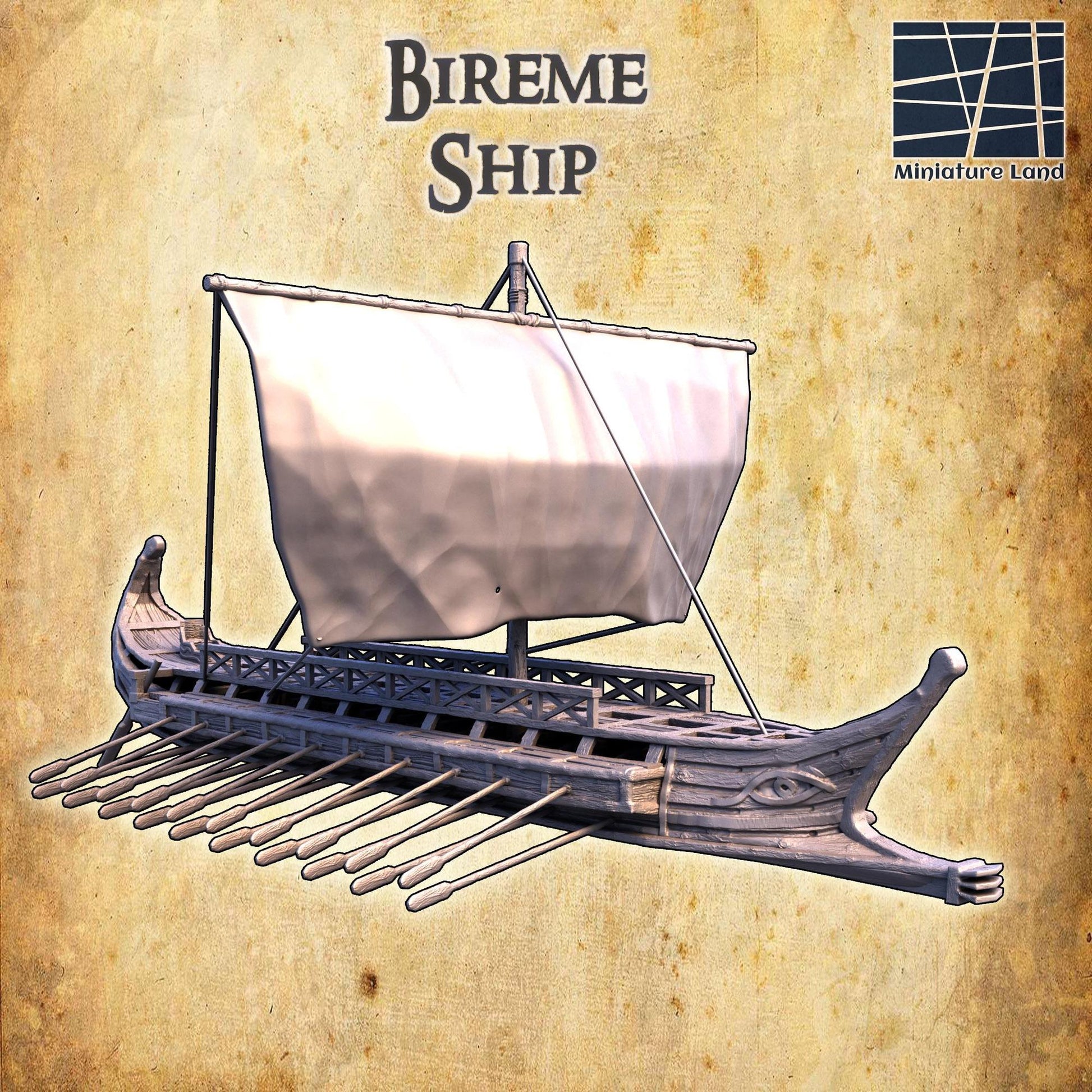 Bireme Ship | 28mm Scale Model Terrain | D&D TTRPG Playable 3D Printed Building | MiniatureLand