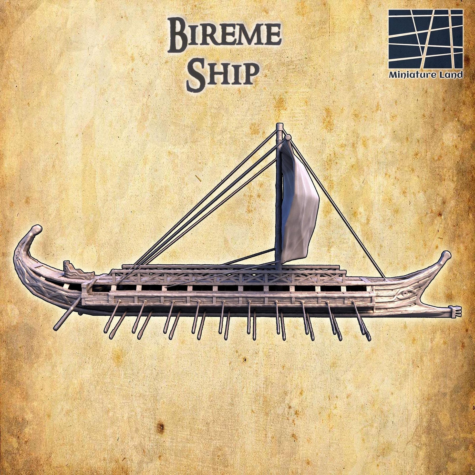 Bireme Ship | 28mm Scale Model Terrain | D&D TTRPG Playable 3D Printed Building | MiniatureLand