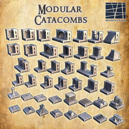 Catacombs Open Lock Modular Parts | 28mm Scale Model Terrain | D&D TTRPG Playable 3D Printed Building | MiniatureLand