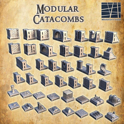 Catacombs Open Lock Modular Parts | 28mm Scale Model Terrain | D&D TTRPG Playable 3D Printed Building | MiniatureLand