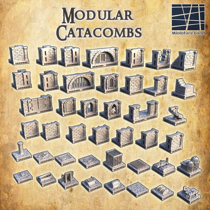 Catacombs Open Lock Modular Parts | 28mm Scale Model Terrain | D&D TTRPG Playable 3D Printed Building | MiniatureLand