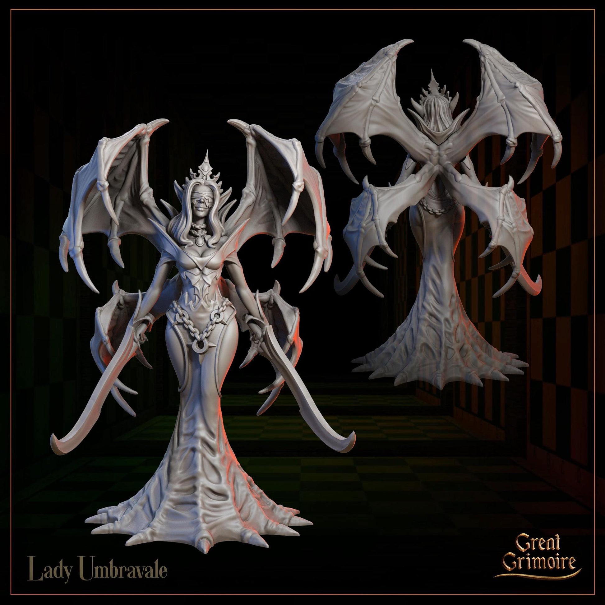 Celestial Gambit: Shadowborn Vanguard, Chess Pieces, Hell, Demon | Tabletop Gaming 3D Print Miniature or Bust Collection | Great Grimoire