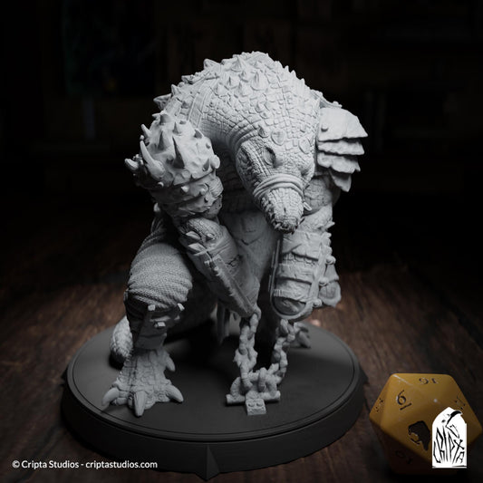 Kothar Skran, Crocodile Prisoner | Tabletop Scale | TTRPG D&D Miniature | Cripta Studios | Unpainted, Unplated Resin 8k