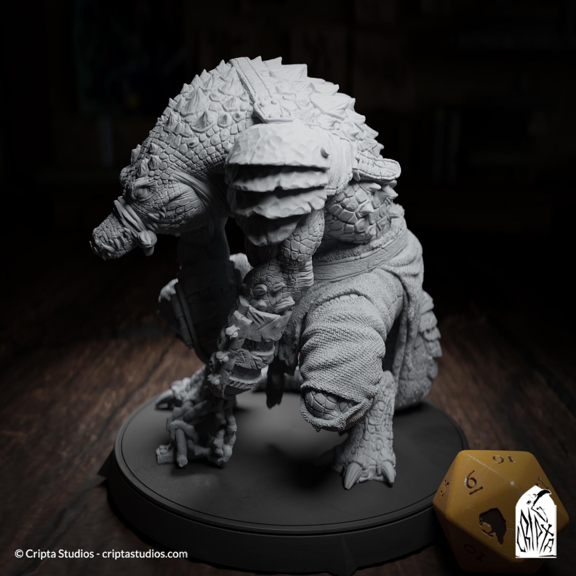 Kothar Skran, Crocodile Prisoner | Tabletop Scale | TTRPG D&D Miniature | Cripta Studios | Unpainted, Unplated Resin 8k