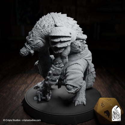 Kothar Skran, Crocodile Prisoner | Tabletop Scale | TTRPG D&D Miniature | Cripta Studios | Unpainted, Unplated Resin 8k