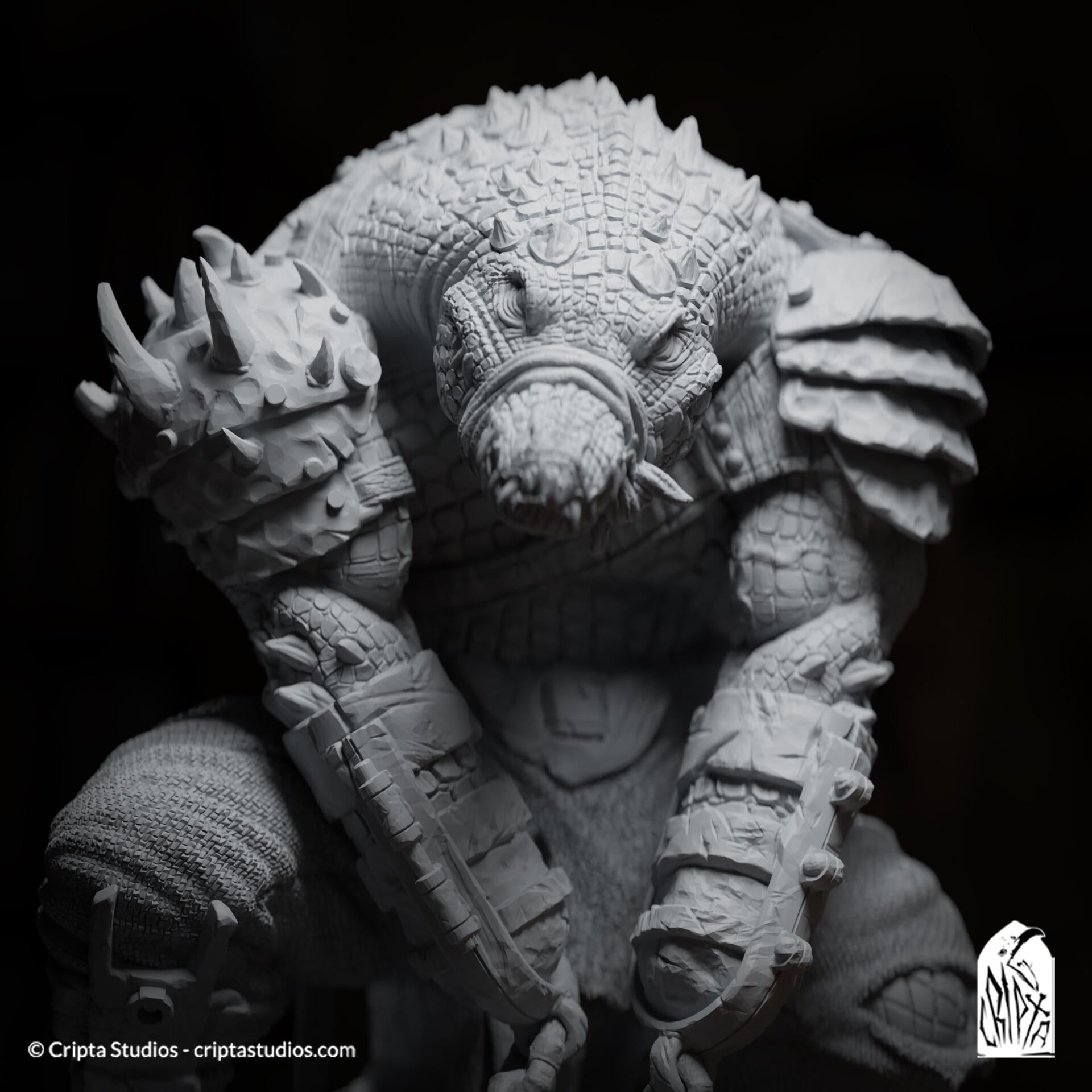 Kothar Skran, Crocodile Prisoner | Tabletop Scale | TTRPG D&D Miniature | Cripta Studios | Unpainted, Unplated Resin 8k