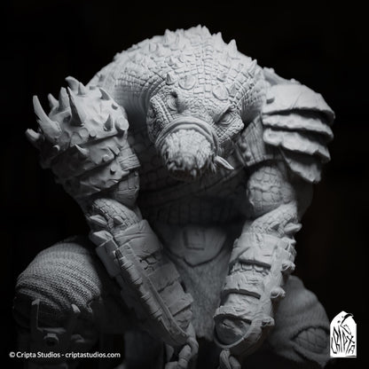 Kothar Skran, Crocodile Prisoner | Tabletop Scale | TTRPG D&D Miniature | Cripta Studios | Unpainted, Unplated Resin 8k