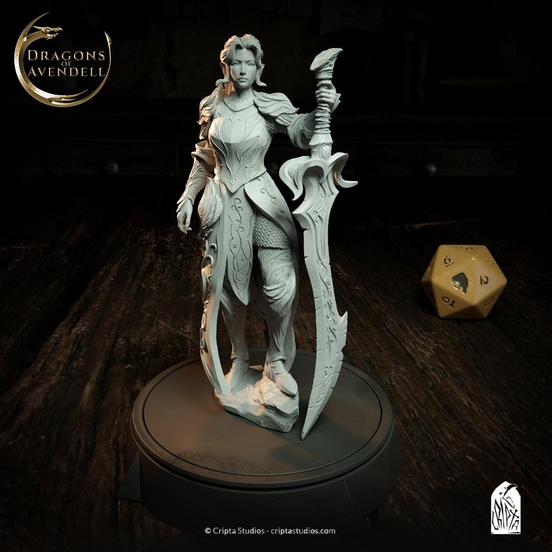 Melagriel, Elf Half-Elf Paladin | Tabletop or Display Scale | TTRPG D&D Miniature | Cripta Studios