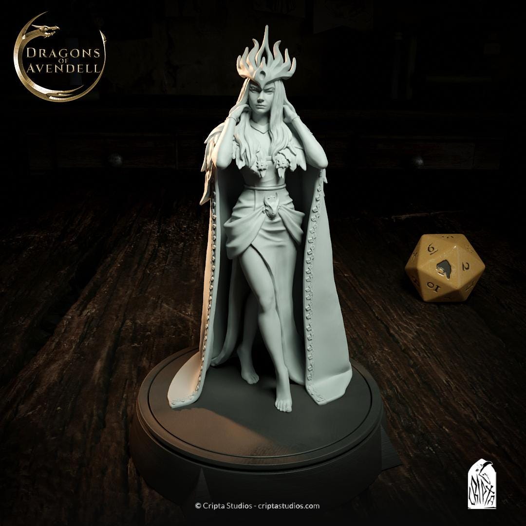 Lady Valenia | Tabletop or Display Scale | TTRPG D&D Miniature | Cripta Studios | Unpainted, Unplated Resin 8k