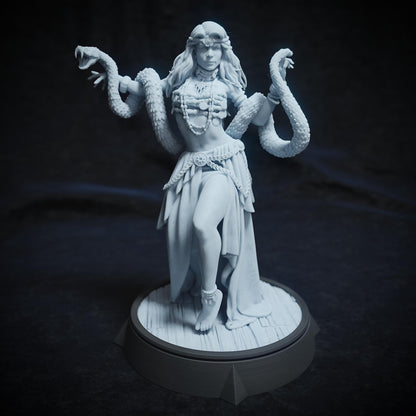 Alma Slyden, Snake Charmer Bard Dancer | Tabletop or Display Scale | TTRPG D&D Miniature | Cripta Studios