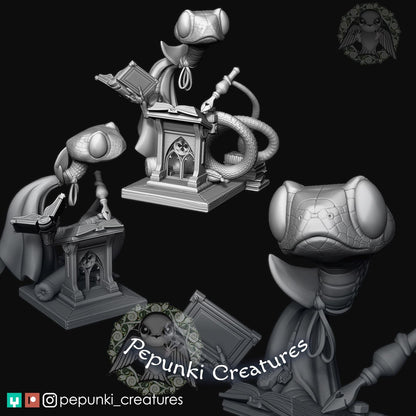 Blunt Snake Scholar Professor Wizard | Tabletop or Display Scale | D&D Humblewood TTRPG Miniature | Pepunki Creatures