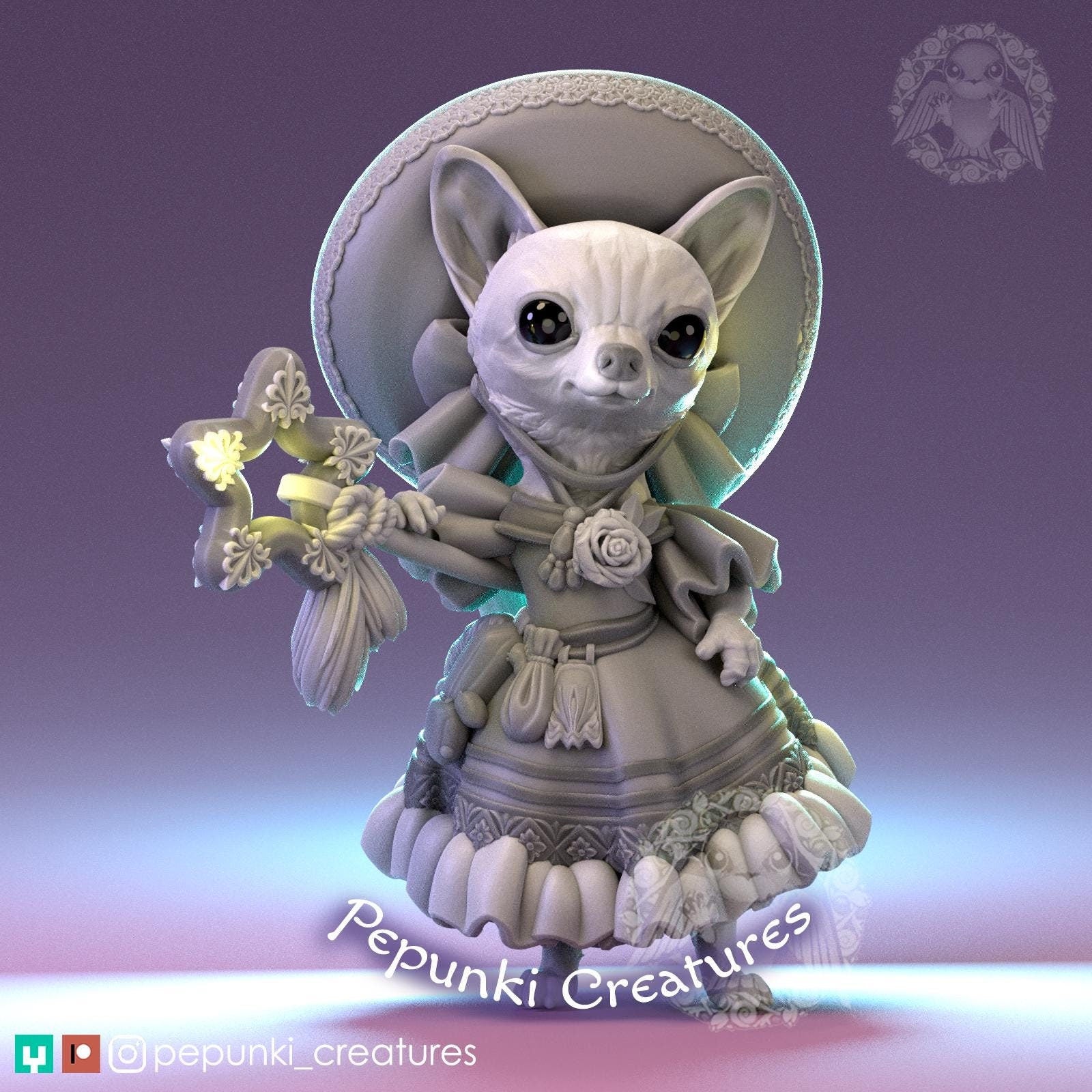 Chihuahua Sorceress | Tabletop or Display Scale | D&D Humblewood TTRPG Miniature | Pepunki Creatures