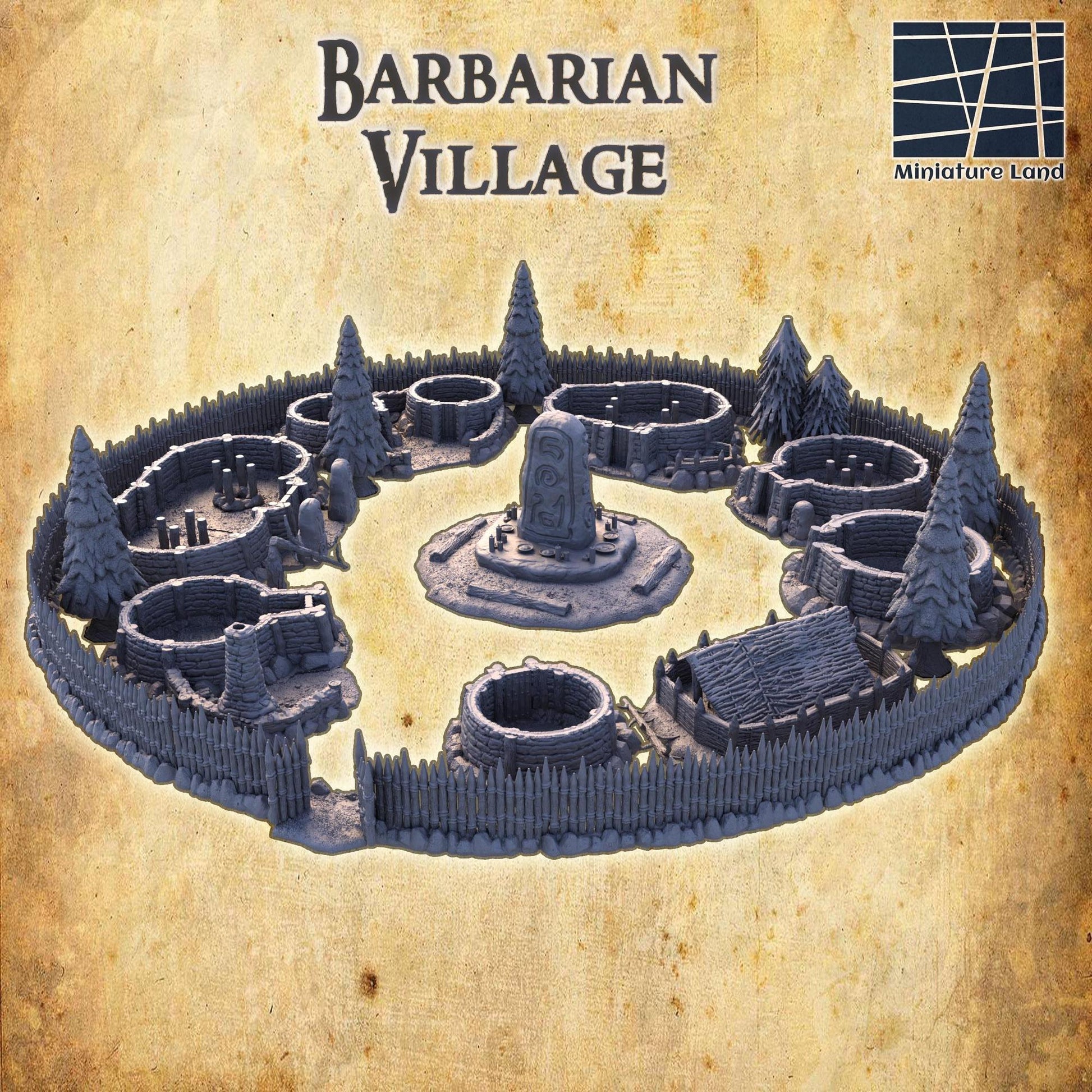 Barbarian Huts | 28mm Scale Model Terrain | D&D TTRPG Playable 3D Printed Building | MiniatureLand