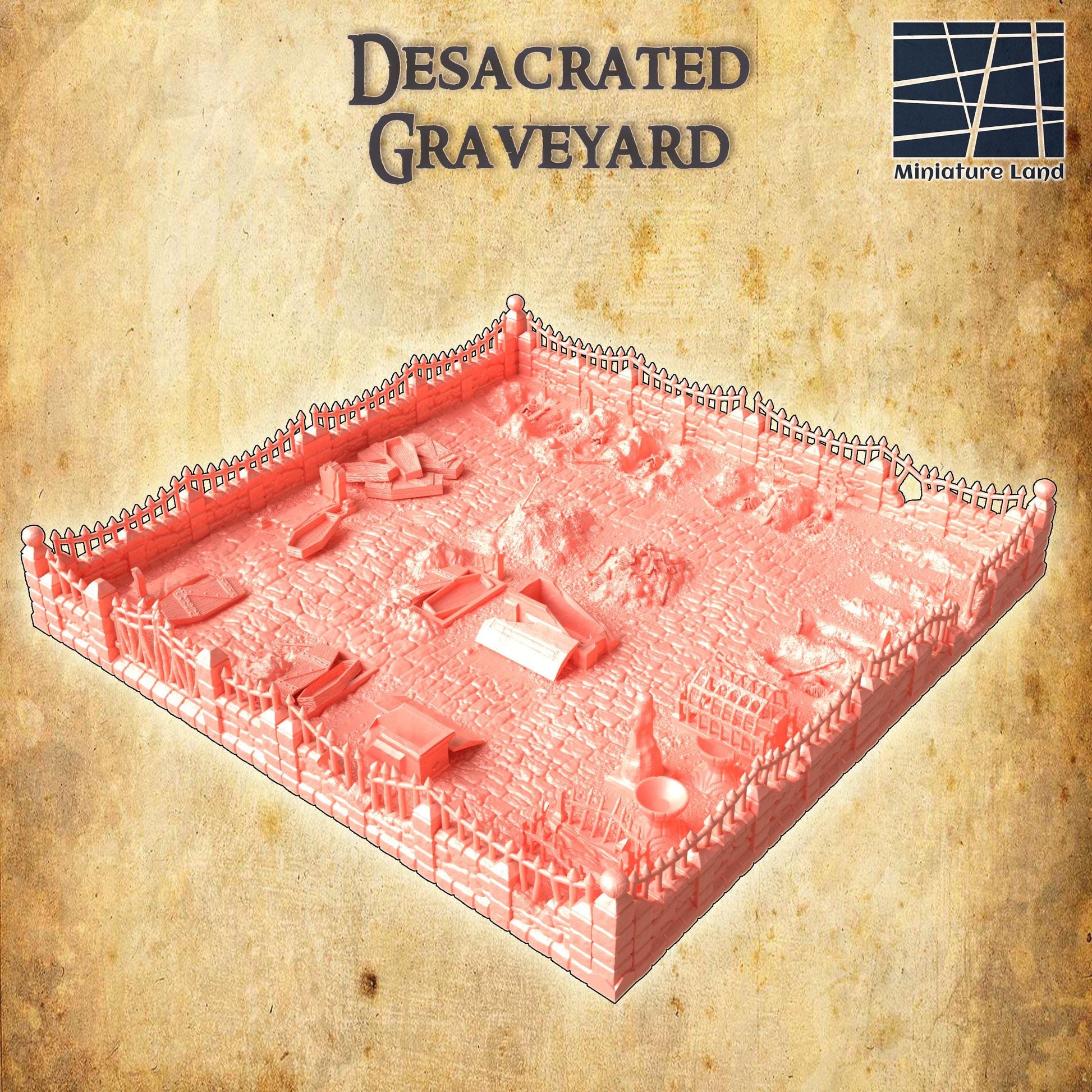 Desecrated Graveyard | 28mm Scale Model Terrain | D&D TTRPG Playable 3D Printed Building | MiniatureLand