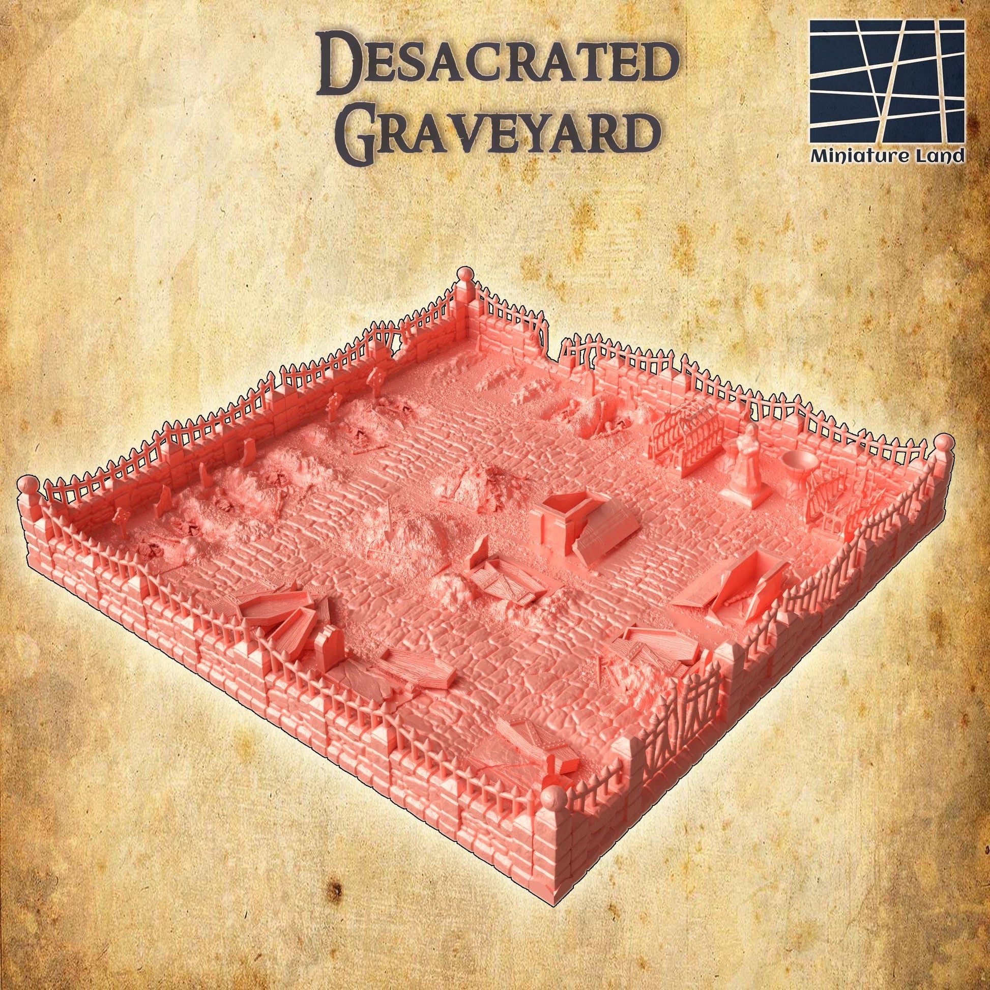 Desecrated Graveyard | 28mm Scale Model Terrain | D&D TTRPG Playable 3D Printed Building | MiniatureLand