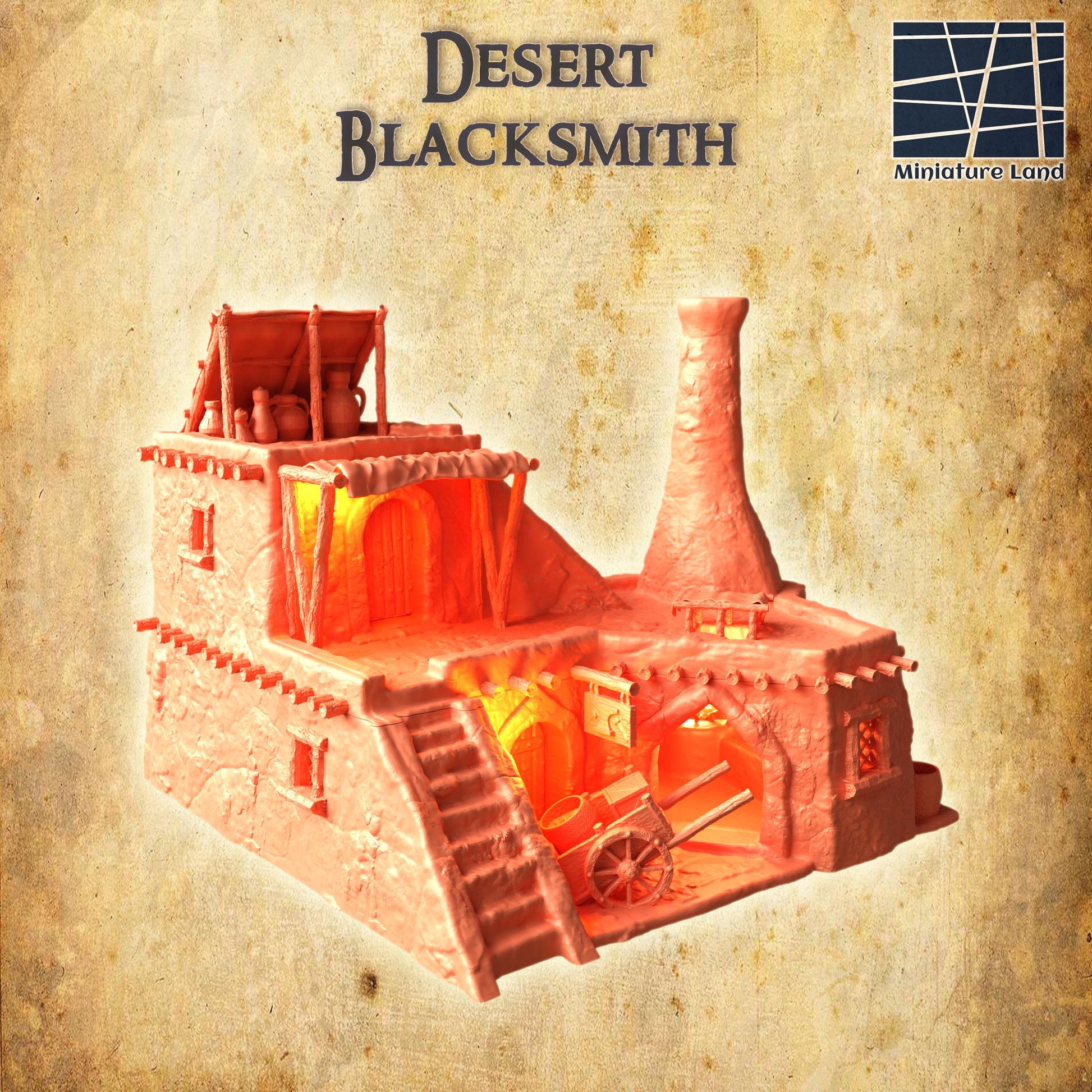 Desert Blacksmith | 28mm Scale Model Terrain | D&D TTRPG Playable 3D Printed Building | MiniatureLand