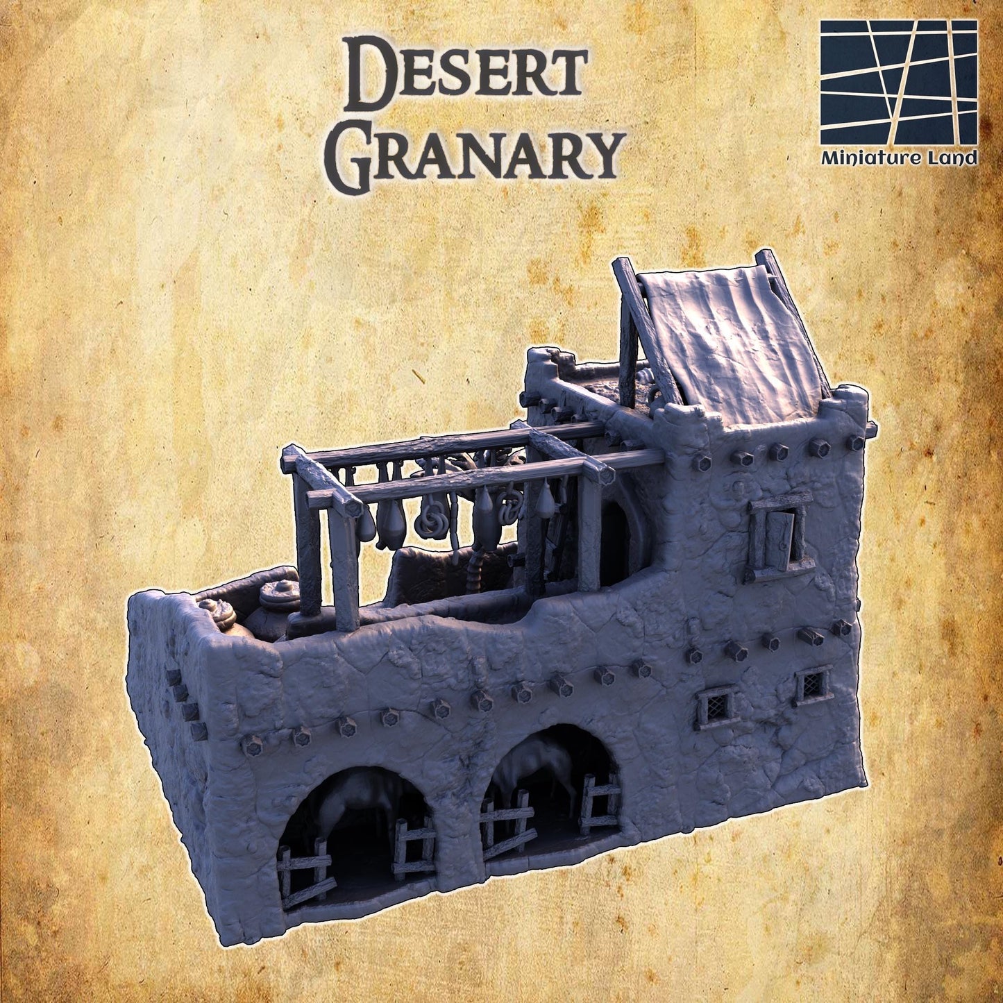 Desert Granary | 28mm Scale Model Terrain | D&D TTRPG Playable 3D Printed Building | MiniatureLand