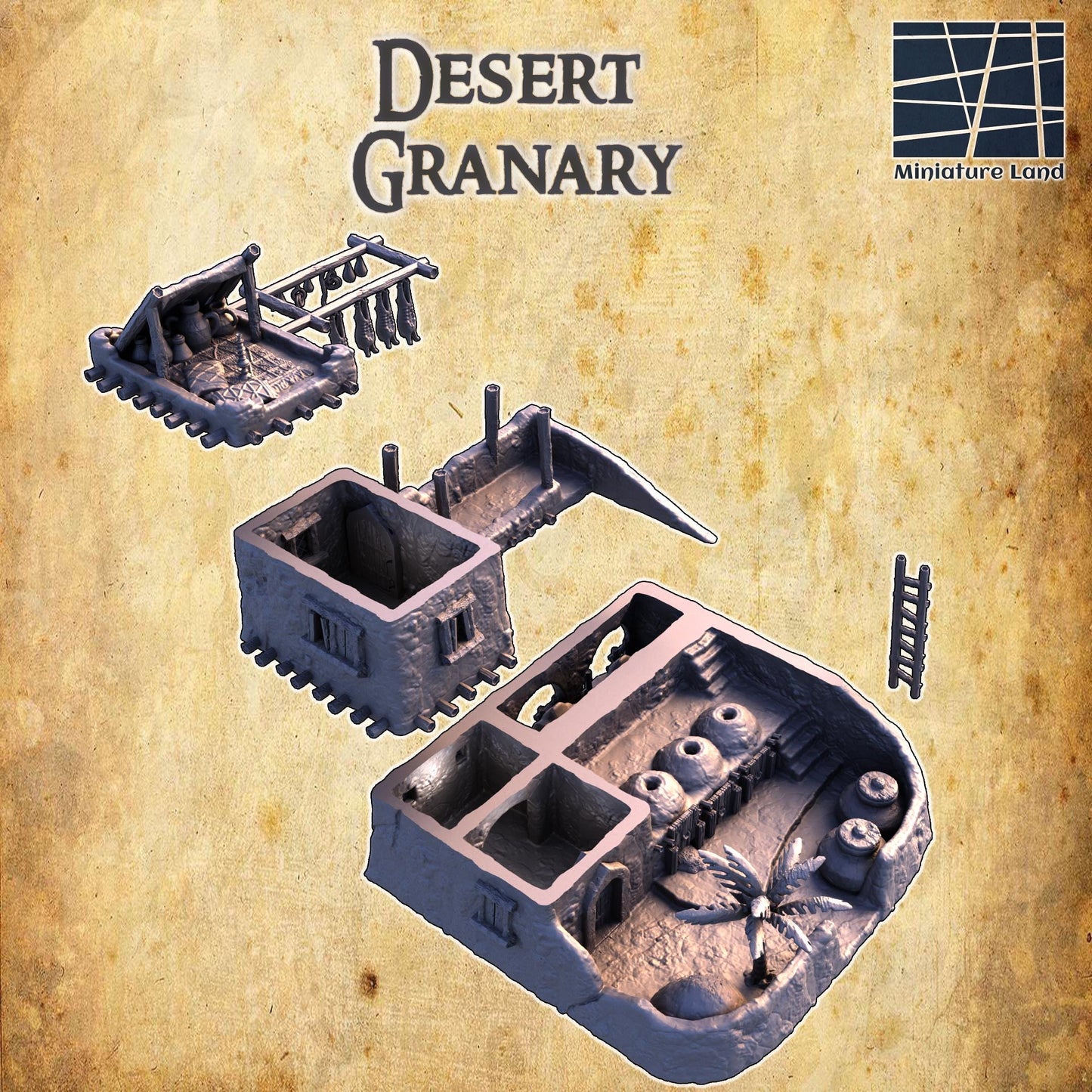 Desert Granary | 28mm Scale Model Terrain | D&D TTRPG Playable 3D Printed Building | MiniatureLand