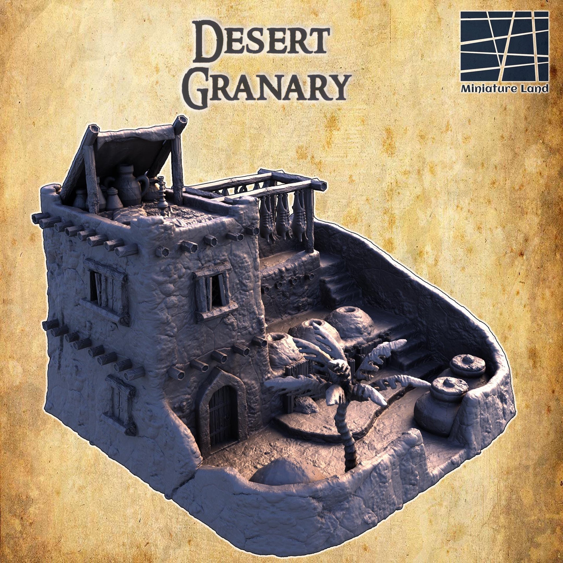 Desert Granary | 28mm Scale Model Terrain | D&D TTRPG Playable 3D Printed Building | MiniatureLand