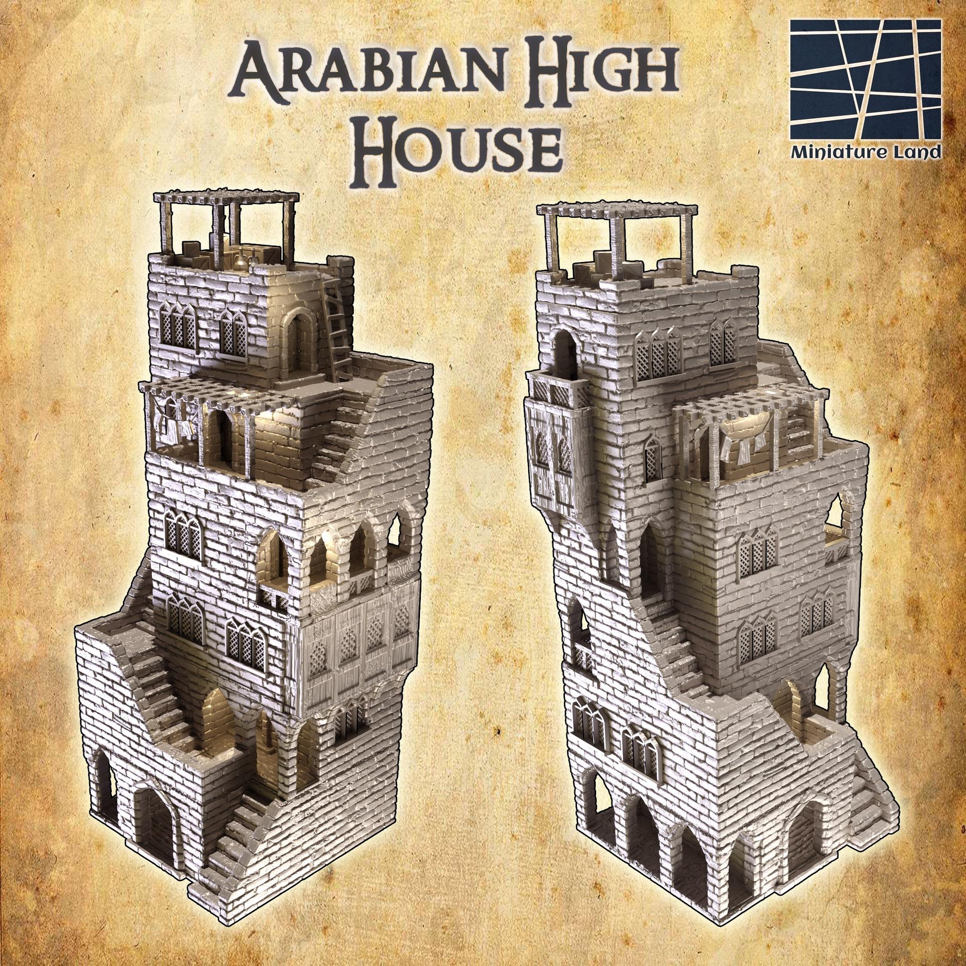 Desert High House | 28mm Scale Model Terrain | D&D TTRPG Playable 3D Printed Building | MiniatureLand