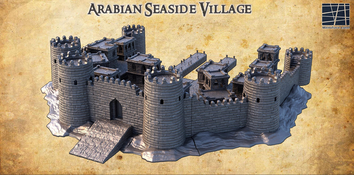 Desert Seaside Village | 28mm Scale Model Terrain | D&D TTRPG Playable 3D Printed Building | MiniatureLand