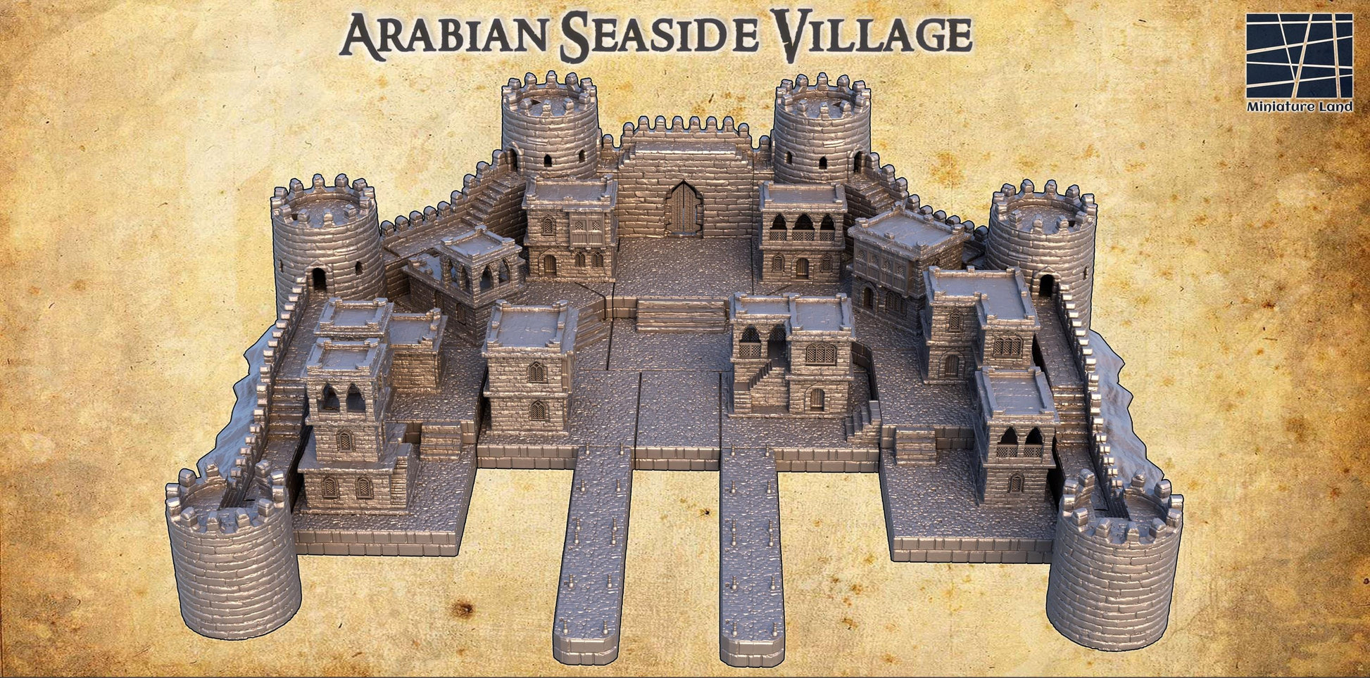 Desert Seaside Village | 28mm Scale Model Terrain | D&D TTRPG Playable 3D Printed Building | MiniatureLand