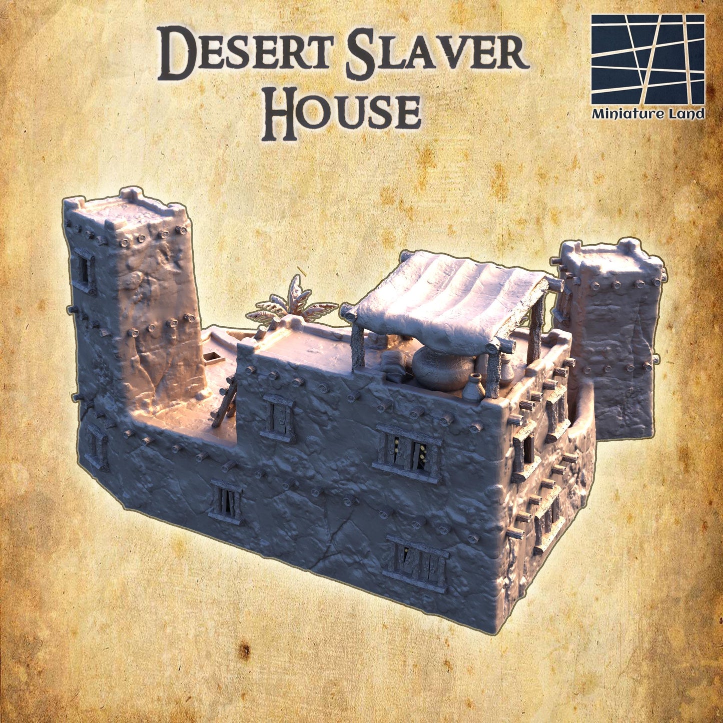 Desert Slaver House | 28mm Scale Model Terrain | D&D TTRPG Playable 3D Printed Building | MiniatureLand