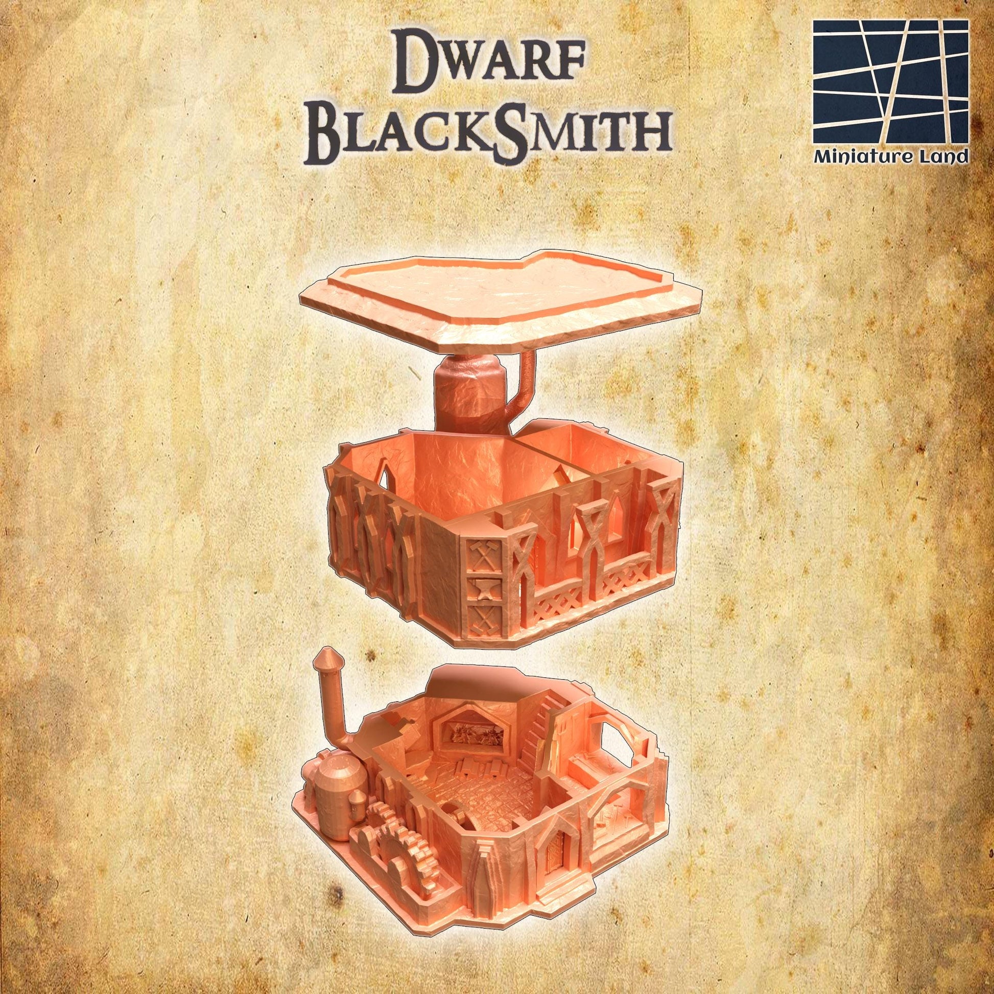 Dwarf Blacksmith House | 28mm Scale Model Terrain | D&D TTRPG Playable 3D Printed Building | MiniatureLand