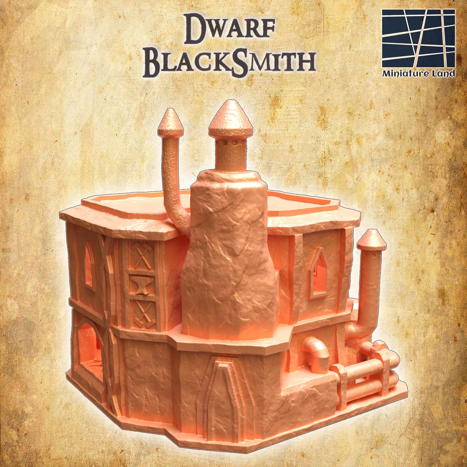 Dwarf Blacksmith House | 28mm Scale Model Terrain | D&D TTRPG Playable 3D Printed Building | MiniatureLand