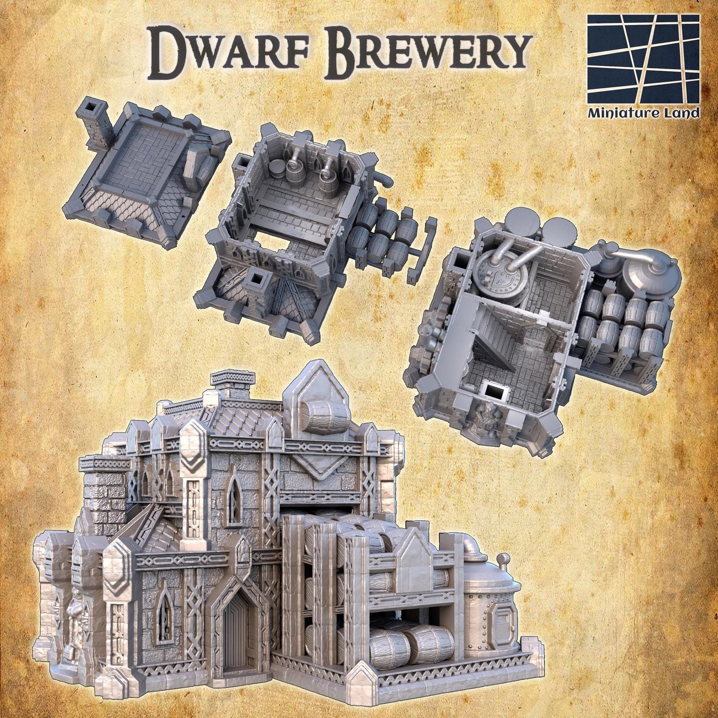 Dwarf Brewery | 28mm Scale Model Terrain | D&D TTRPG Playable 3D Printed Building | MiniatureLand