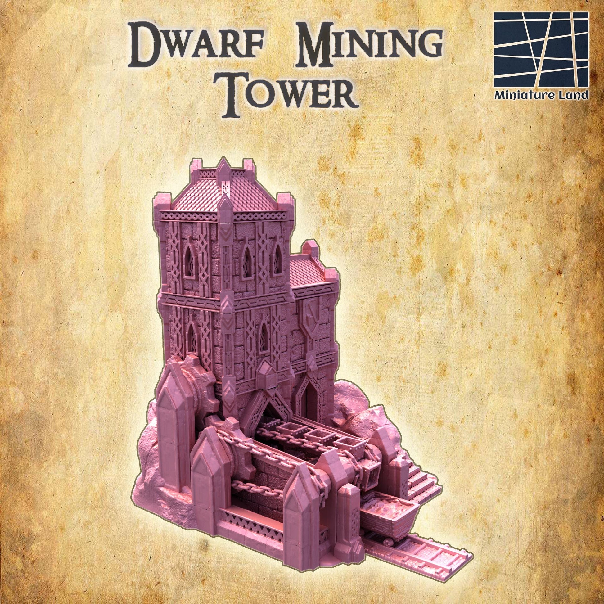 Dwarf Coal Mine, Mining Tower | 28mm Scale Model Terrain | D&D TTRPG Playable 3D Printed Building | MiniatureLand