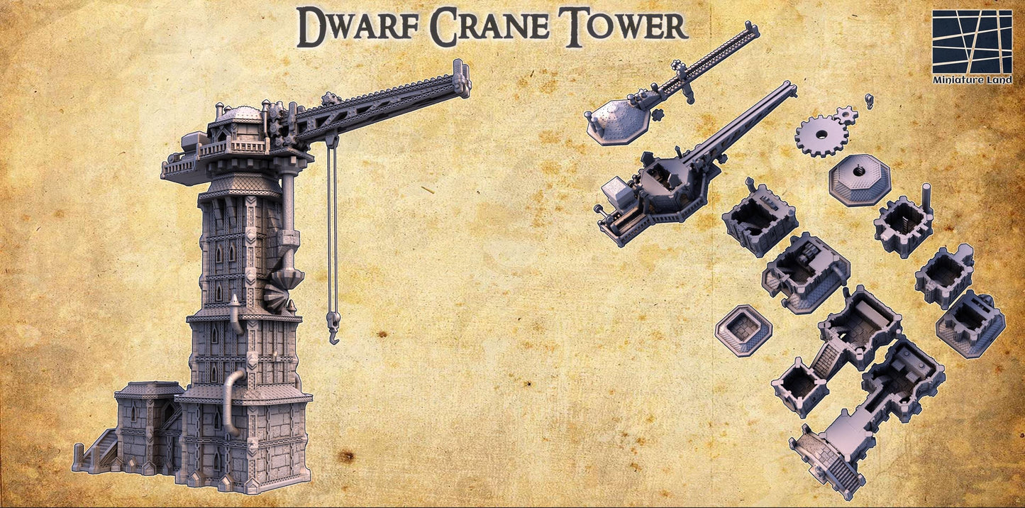 Dwarf Crane Tower | 28mm Scale Model Terrain | D&D TTRPG Playable 3D Printed Building | MiniatureLand