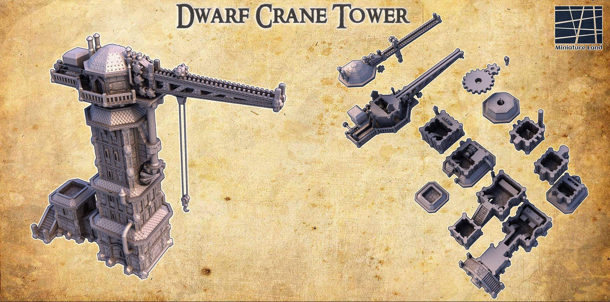 Dwarf Crane Tower | 28mm Scale Model Terrain | D&D TTRPG Playable 3D Printed Building | MiniatureLand