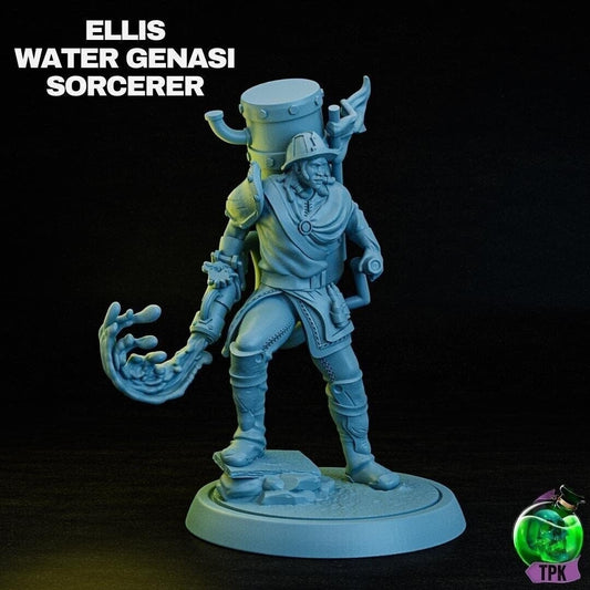 Ellis the Water Genasi Sorcerer Soldier Artificer Firefighter | Tabletop Gaming Miniature | TPKLab