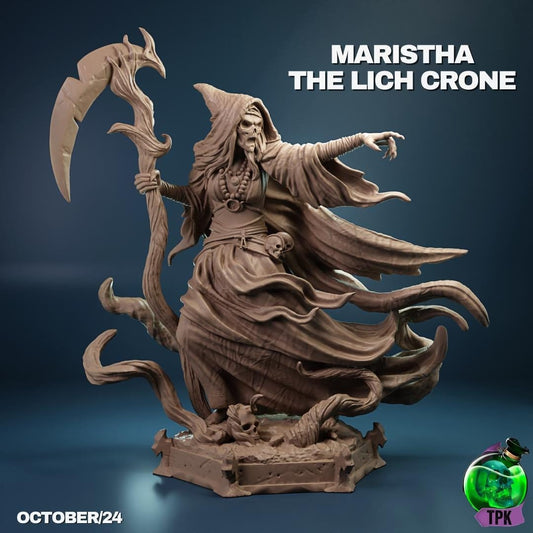 Maristha the Lich Crone, Undead Woman Wizard Sorcerer Mage | Tabletop Gaming Mini or Display Figure | TPKLab