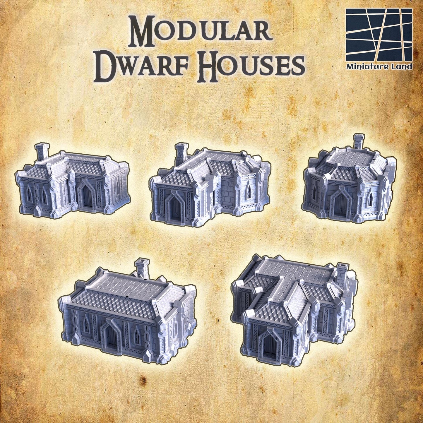 Dwarf Houses | 28mm Scale Model Terrain | D&D TTRPG Playable 3D Printed Building | MiniatureLand