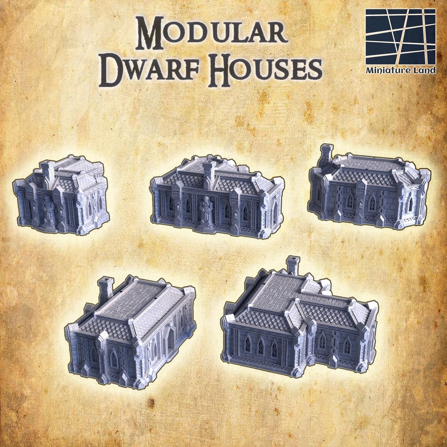 Dwarf Houses | 28mm Scale Model Terrain | D&D TTRPG Playable 3D Printed Building | MiniatureLand