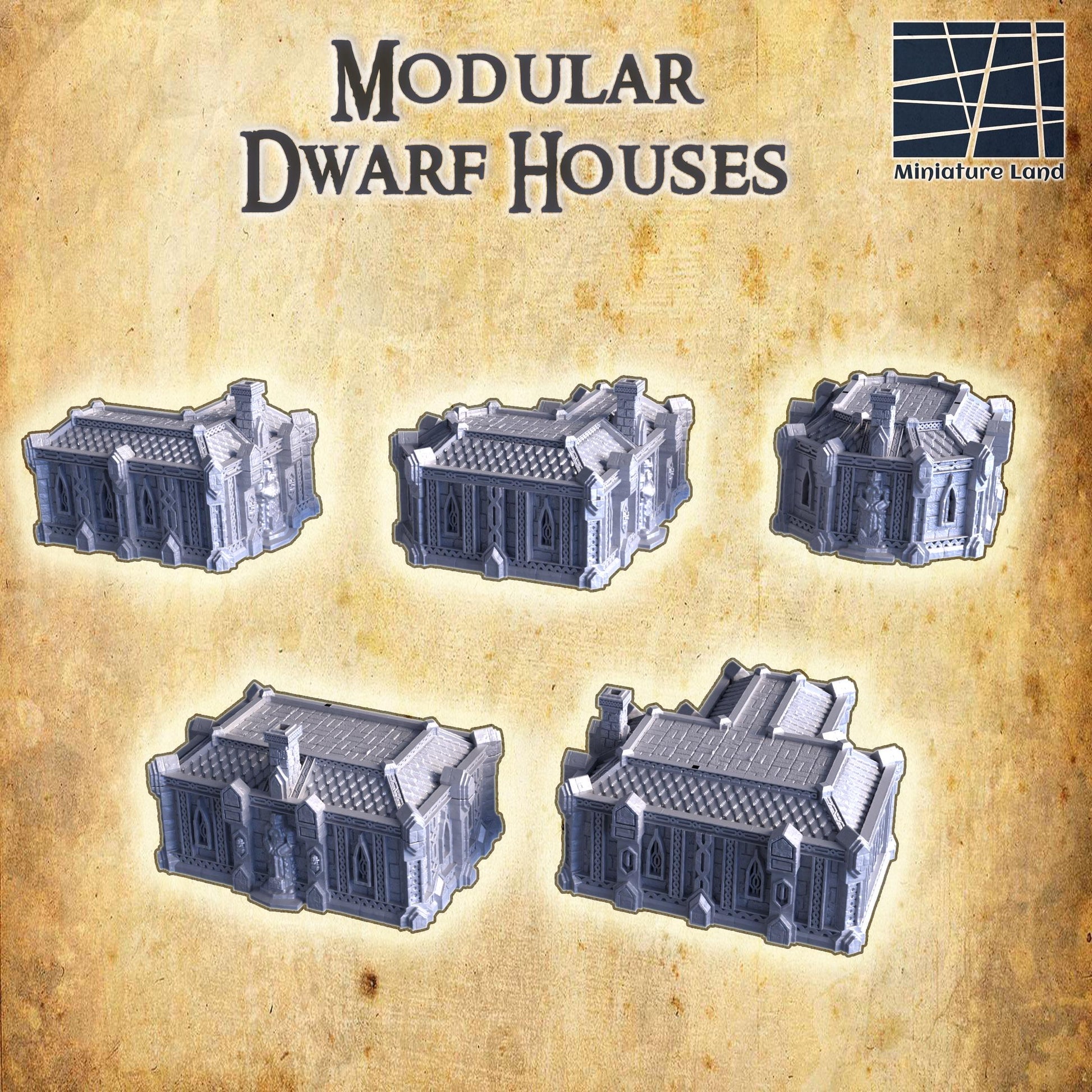 Dwarf Houses | 28mm Scale Model Terrain | D&D TTRPG Playable 3D Printed Building | MiniatureLand