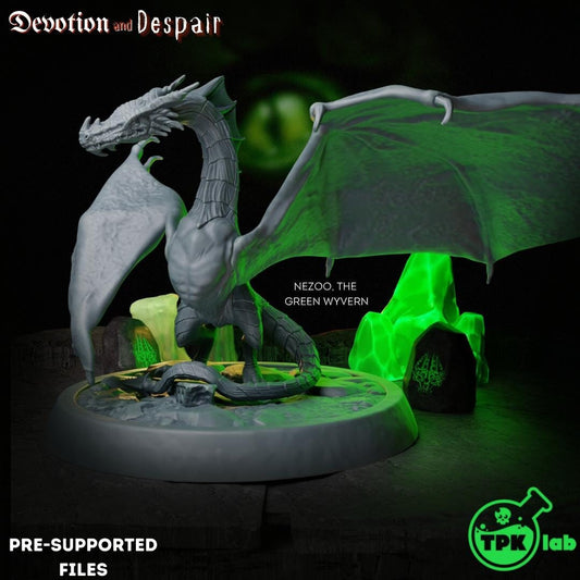 Nezoo, the Green Wyvern, Draconic Monster | Tabletop Gaming Miniature | TPKLab