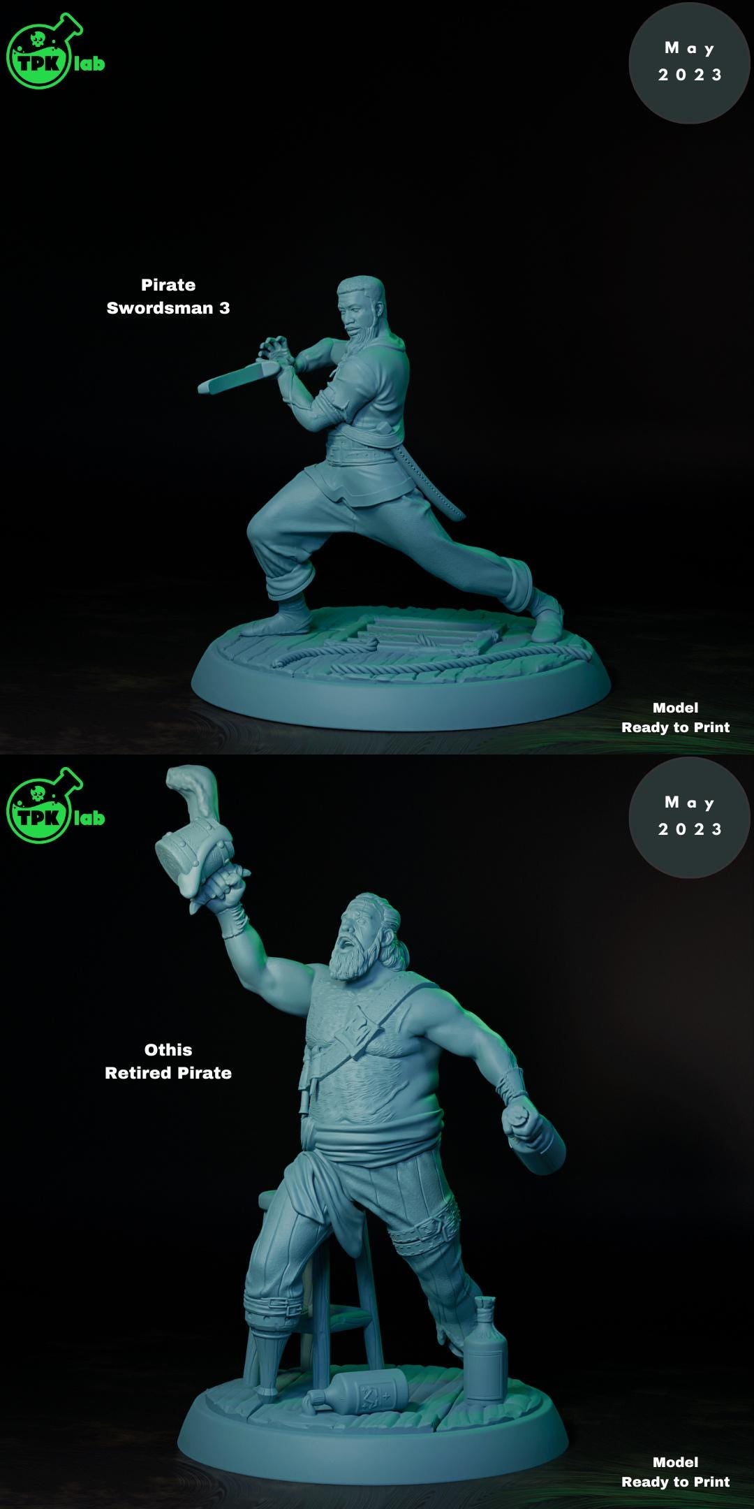 Pirates, Captains, Catfolk, Swordsmen, Cannoneers, Kraken | Tabletop Gaming Miniature | TPKLab
