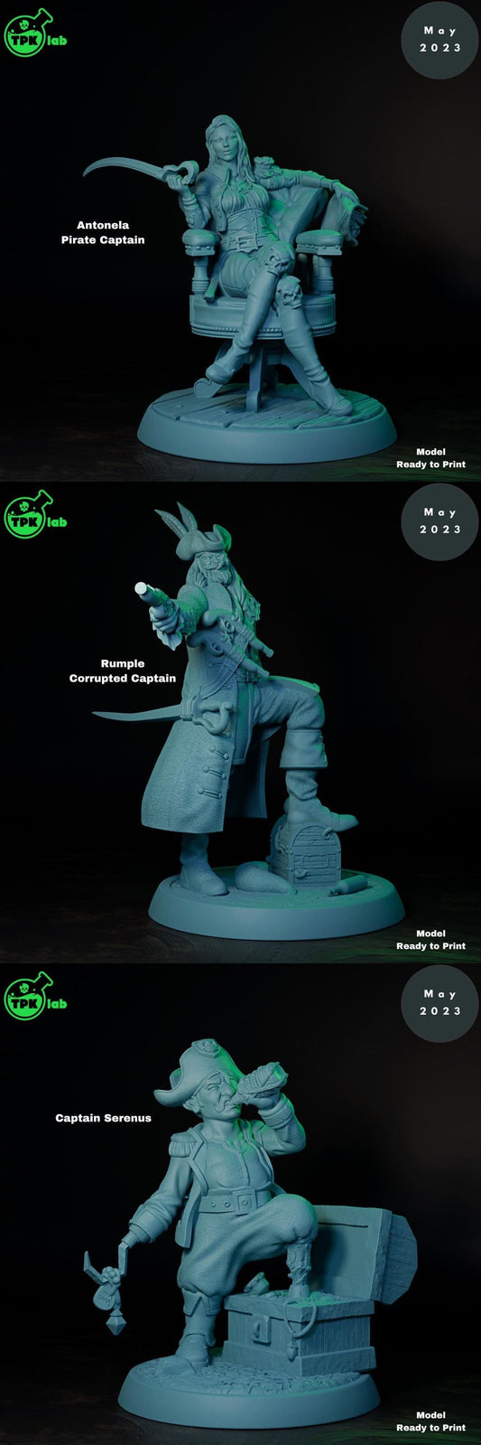 Pirates, Captains, Catfolk, Swordsmen, Cannoneers, Kraken | Tabletop Gaming Miniature | TPKLab