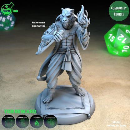 Rakshasa Enchanter, Sorcerer Devil Cat Man | Tabletop Gaming Miniature | TPKLab