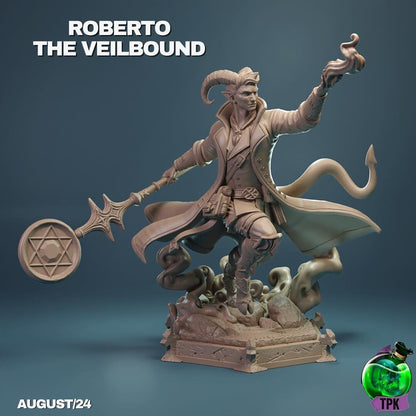 Roberto the Veilbound, Tiefling Sorcerer Warlock | Tabletop Gaming Miniature | TPKLab
