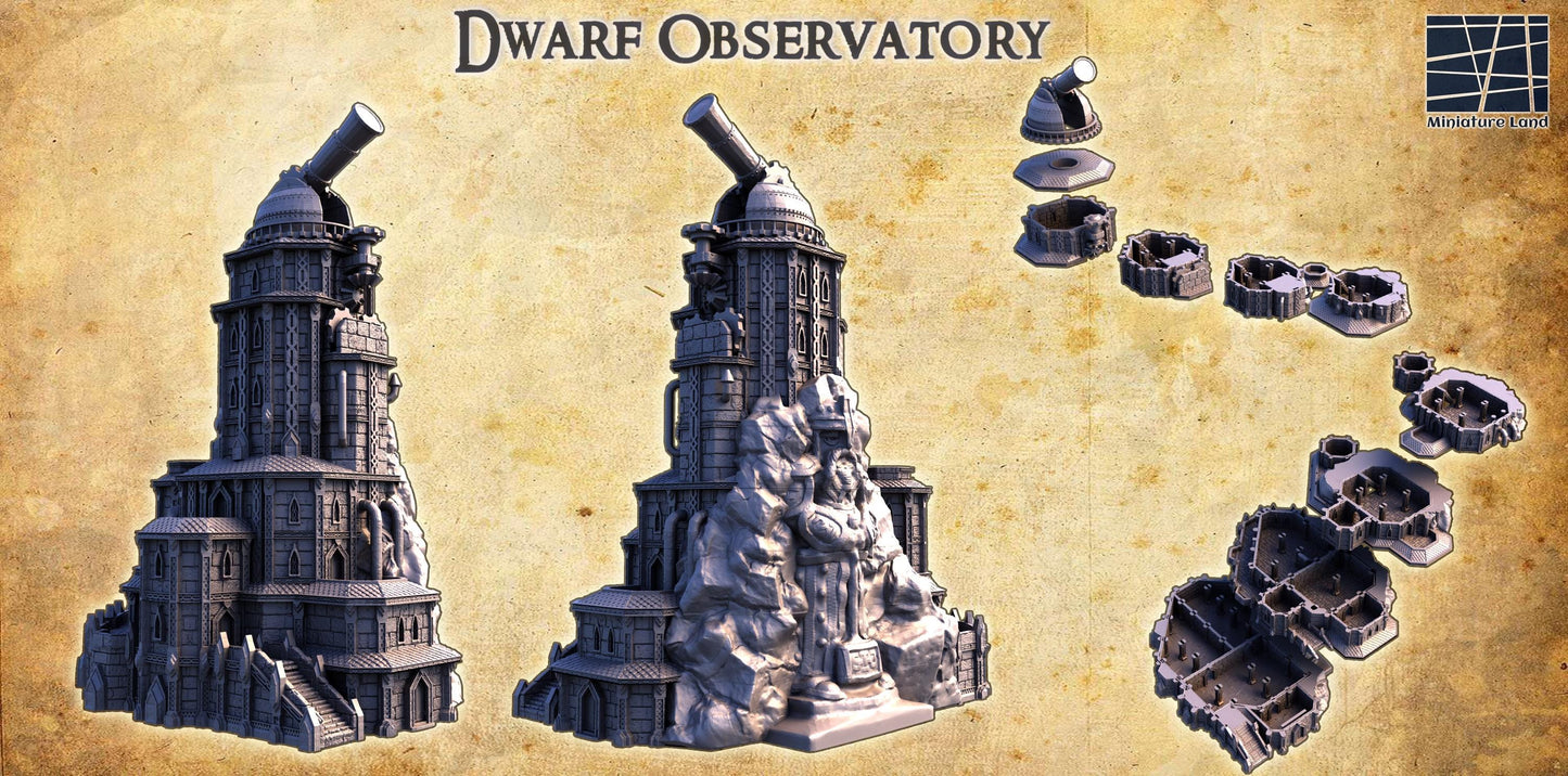 Dwarf Observatory | 28mm Scale Model Terrain | D&D TTRPG Playable 3D Printed Building | MiniatureLand