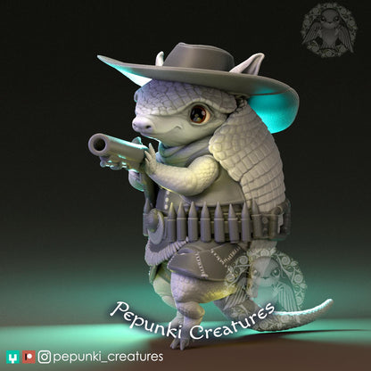 Armadillo Gunslinger Rifleman | Tabletop or Display Scale | D&D Humblewood TTRPG Miniature | Pepunki Creatures