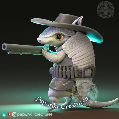 Armadillo Gunslinger Rifleman | Tabletop or Display Scale | D&D Humblewood TTRPG Miniature | Pepunki Creatures