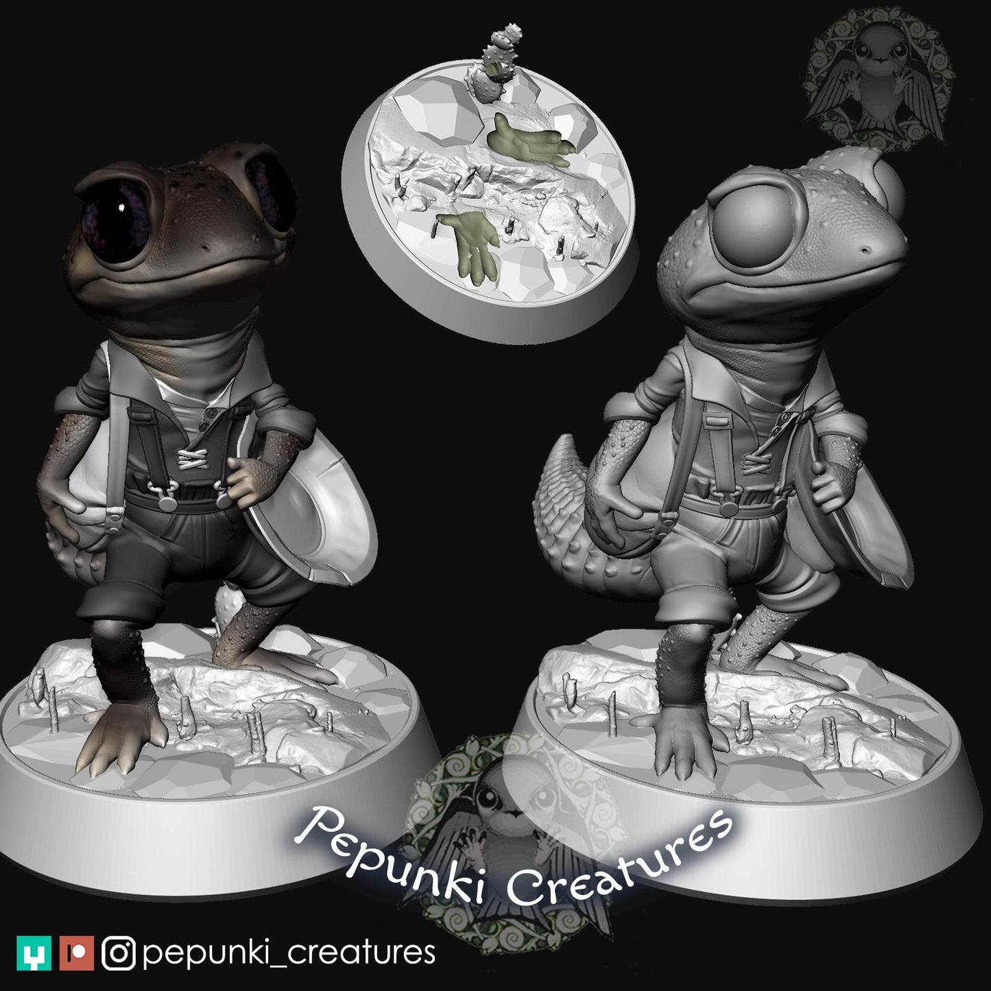 Knob Gecko Gold Panner | Tabletop or Display Scale | D&D Humblewood TTRPG Miniature | Pepunki Creatures